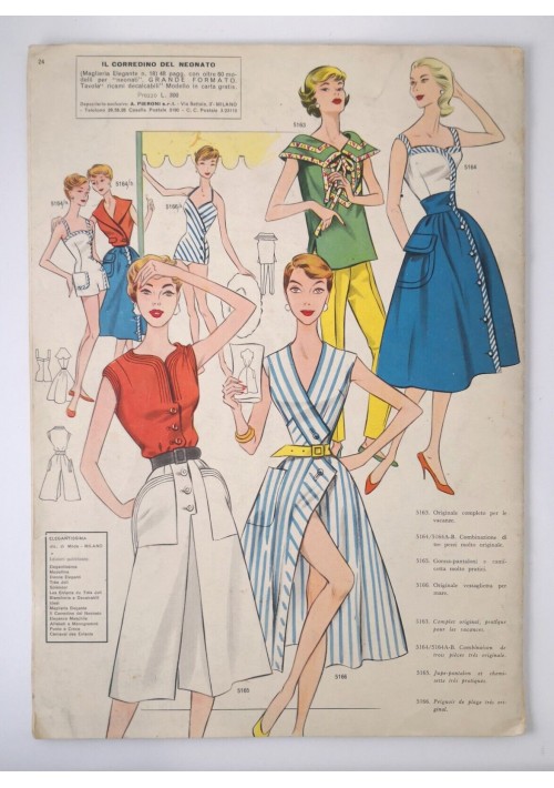 ELEGANTISSIMA rivista estate 1957 Pieroni con tavola cartamodello sartoria  moda