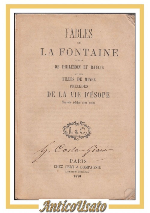 FABLES DE LA FONTAINE precedes de la vie d'Esope 1870 Lery Libro Antico favole