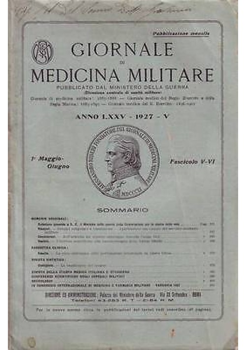 GIORNALE DI MEDICINA MILITARE Anno LXXV  1927 Fascicolo V-VI  