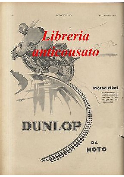 GOMME DUNLOP DA MOTO - PUBBLICITA' ORIGINALE DEL 1930 - motociclismo