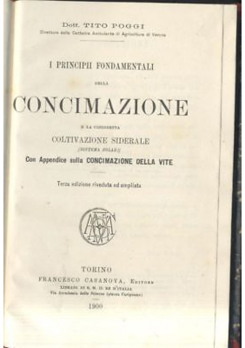 I PRINCIPII FONDAMENTALI DELLA CONCIMAZIONE di Tito Poggi 1900 Casanova 