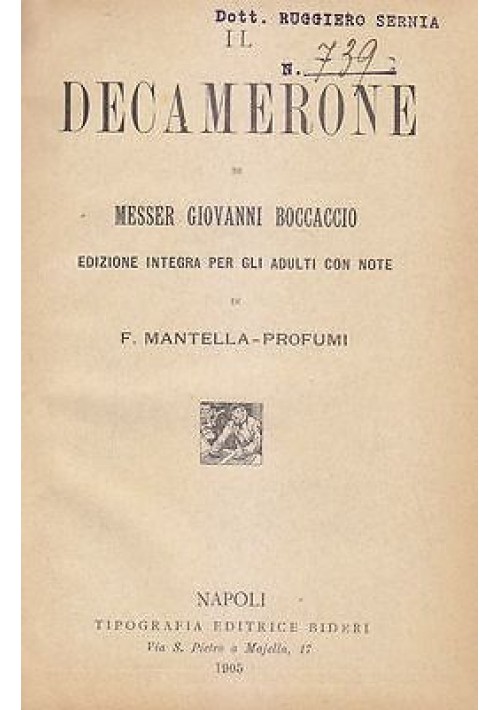 Il Decamerone di Giovanni Boccaccio 1905 Bideri Edizione Integrale 