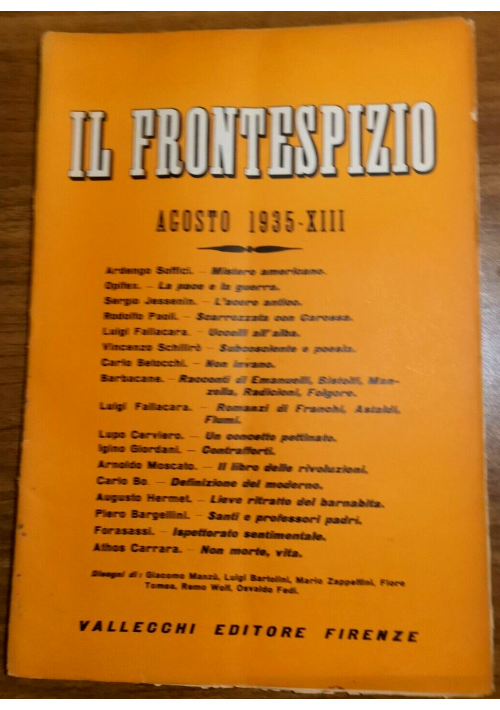 IL FRONTESPIZIO agosto 1935 Rivista letteratura Soffici Fallacara Manzù Giordani