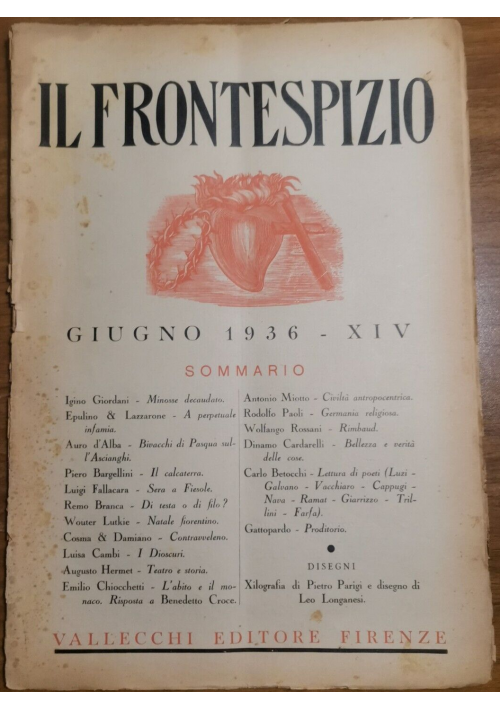 IL FRONTESPIZIO giugno 1936 Rivista letteratura Bargellini Giordani Branca Cambi