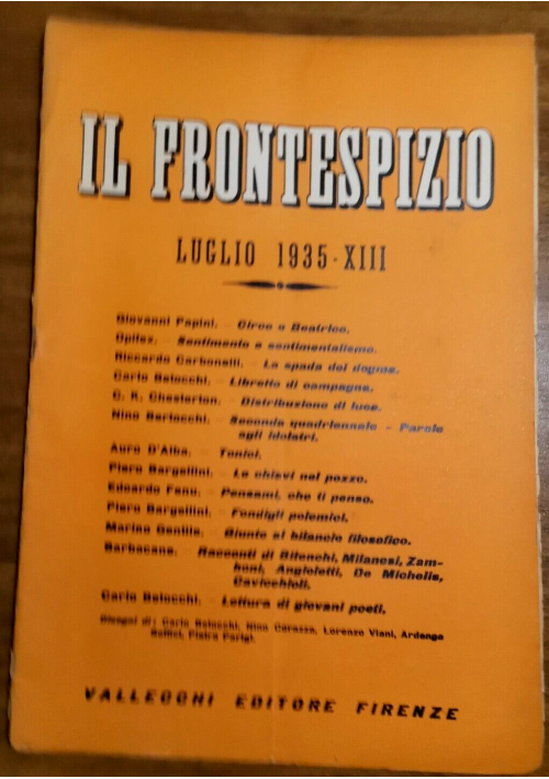 IL FRONTESPIZIO luglio 1935 Rivista letteratura Papini Bargellini Soffici Parigi