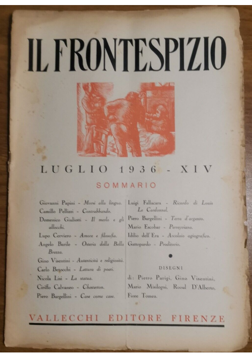 IL FRONTESPIZIO luglio 1936 Rivista letteratura Papini Giuliotti Visintini Tomea