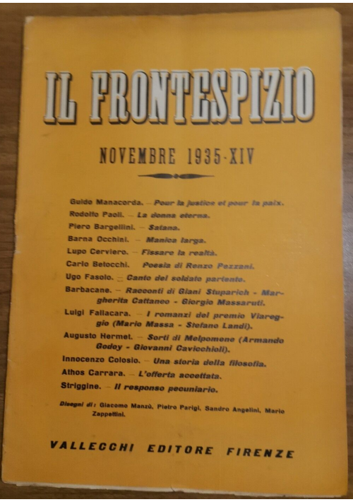 IL FRONTESPIZIO novembre 1935 Rivista letteratura Manacorda Bargellini Fallacara
