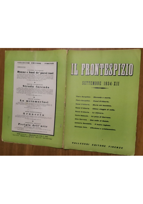 IL FRONTESPIZIO settembre 1934 Rivista letteratura Bargellini D'Alberto Sala