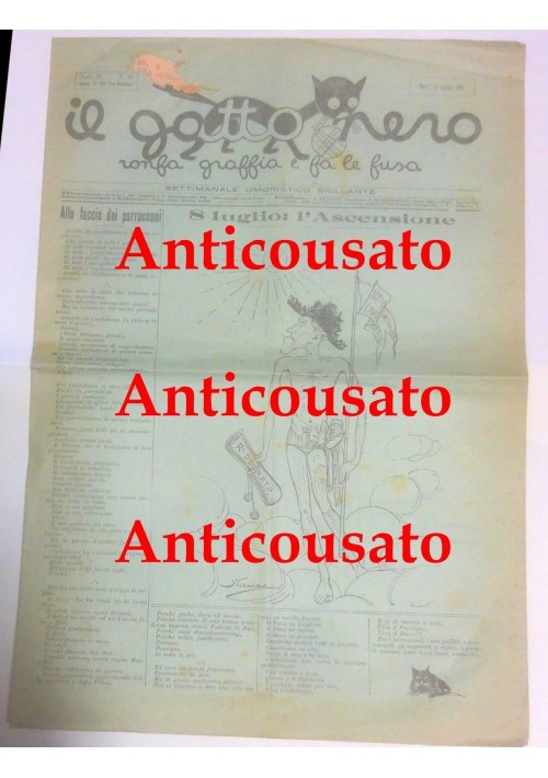 IL GATTO NERO giornale settimanale pupazzettato umoristico BARI 15 luglio 1928 