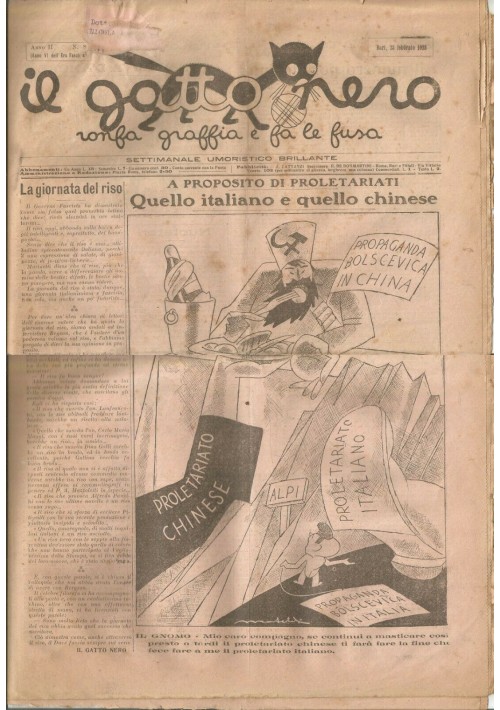 IL GATTO NERO settimanale umoristico barese 1928 giornale vintage Bari vignette