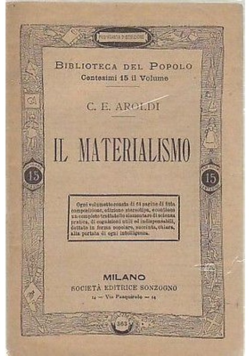 IL MATERIALISMO di Aroldi - Sonzogno N.363 della Biblioteca del Popolo