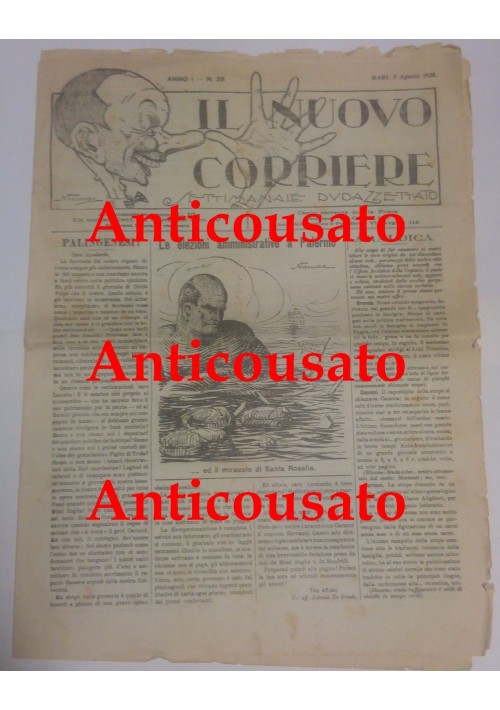 IL NUOVO CORRIERE settimanale pupazzettato BARI 9 agosto 1925 umoristico 