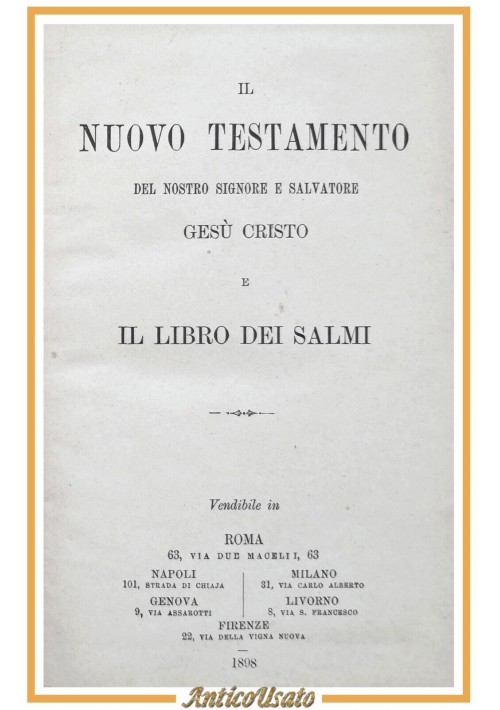 IL NUOVO TESTAMENTO del Signore e Il libro dei salmi 1898 Libro Vangelo Bibbia