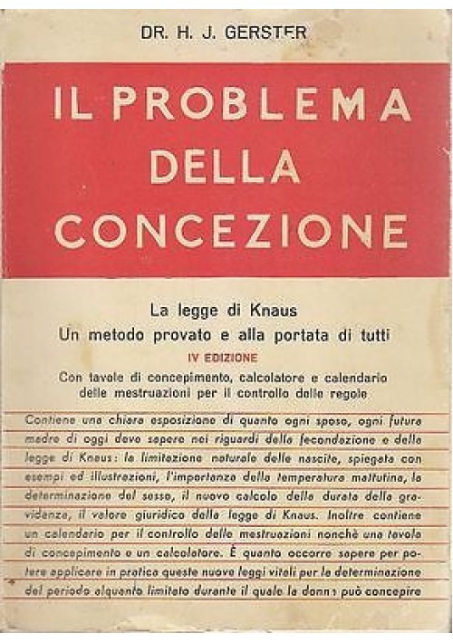 IL PROBLEMA DELLA CONCEZIONE del Dr. H.J.Gerster 1958 Edizioni mediterranee