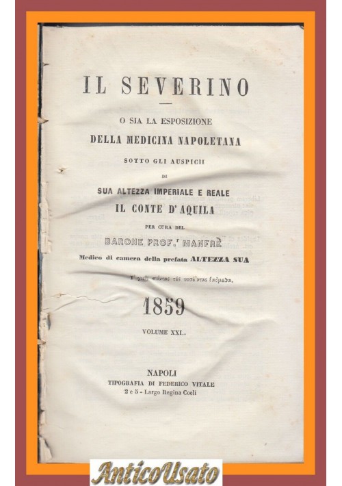 IL SEVERINO O DELLA MEDICINA NAPOLETANA di Manfrè 1859 annata completa libro