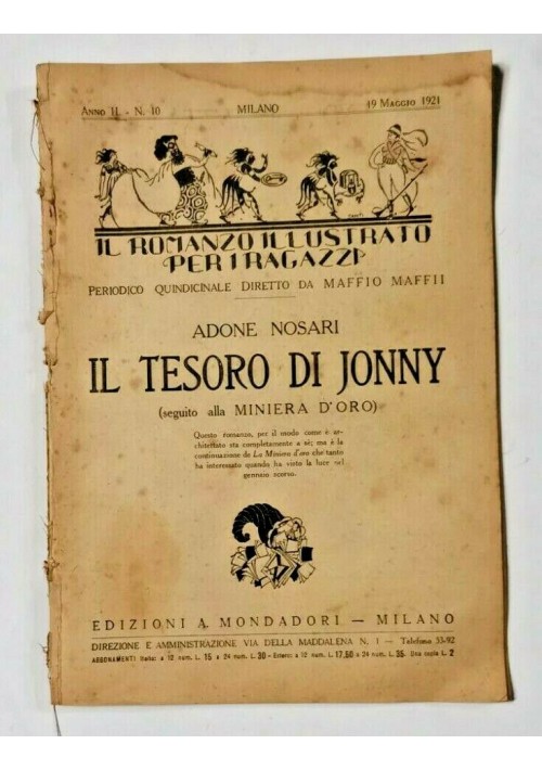 ESAURITO - IL TESORO DI JONNY Adone Nosari 1921 romanzo illustrato per ragazzi libro epoca
