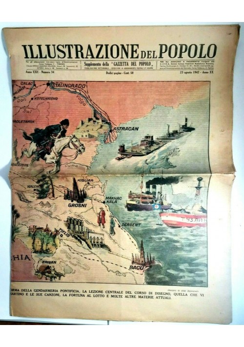 ILLUSTRAZIONE DEL POPOLO 23 Agosto 1942  Giornale Vintage II guerra mondiale WW2