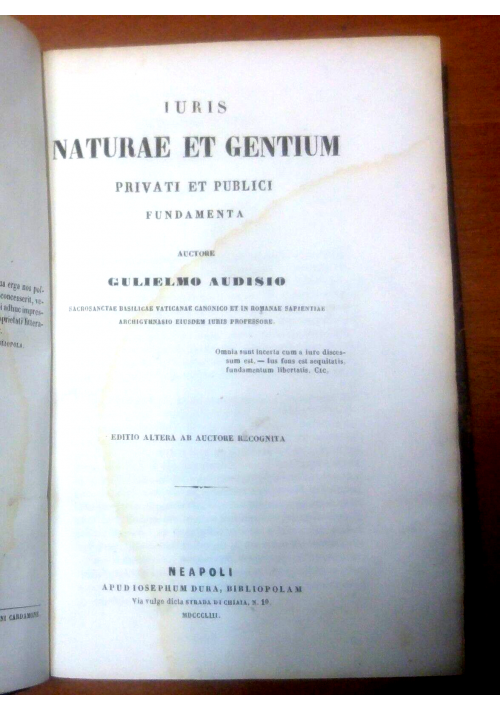 IURIS NATURAE ET GENTIUM privati et publici di Audisio 1853 libro antico diritto