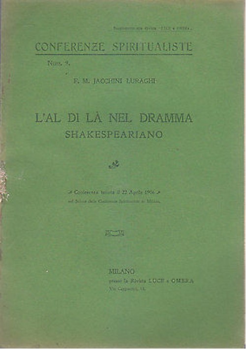 L’Aldilà Nel Dramma Shakespeariano Di Jacchini Luraghi 1906 Luce e Ombra  