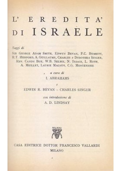 L EREDITÀ D ISRAELE a cura di I. Abrahams E. Bevan C. Singer 1960 Vallardi