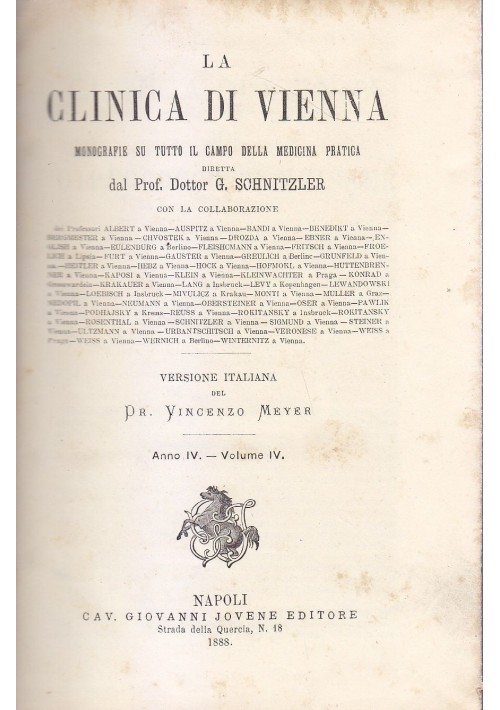 LA CLINICA DI VIENNA anno IV vol. IV  monografie medicina pratica 1888 Jovene 
