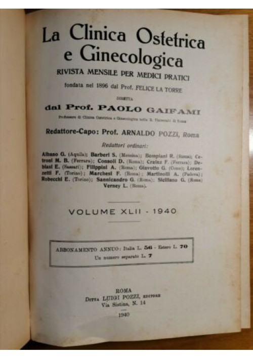 LA CLINICA OSTETRICA E GINECOLOGICA VOLUME XLII  1940 annata completa RIVISTA