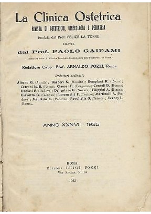 LA CLINICA OSTETRICA rivista di ostetricia, ginecologia e pediatria ANNATA 1935