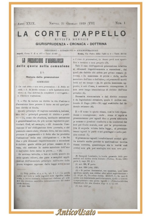 LA CORTE D'APPELLO raccolta di riviste 1929 1932 annate complete rilegate