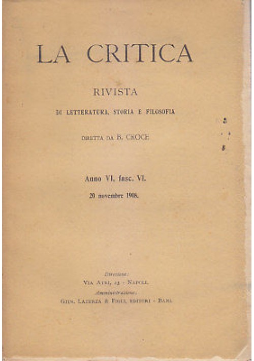 LA CRITICA rivista letteratura storia e filosofia diretta Benedetto Croce 1908