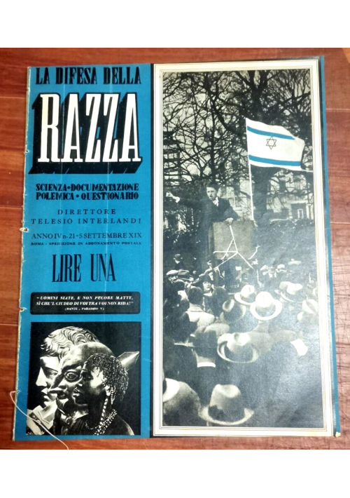 LA DIFESA DELLA RAZZA 1941 ANNO IV n 21 Rivista razzismo fascismo antisemitismo