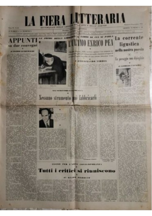 LA FIERA LETTERARIA rivista 4 novembre 1956  Caproni Pratolini Falqui giornale