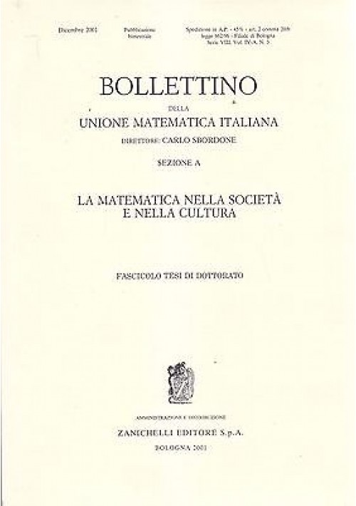 LA MATEMATICA  NELLA SOCIETA' E NELLA CULTURA estratto tesi di dottorato 2001