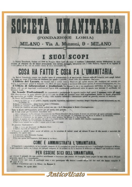 LA SOCIETÀ UMANITARIA FONDAZIONE P M LORIA MILANO 1893 1963 Libro