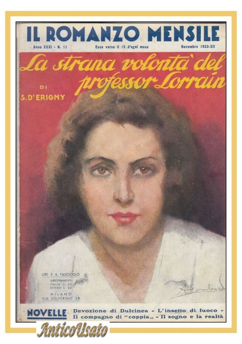 ESAURITO - LA STRANA VOLONTA' DEL PROFESSOR LORRAIN di D'Erigny 1933 romanzo libro giallo