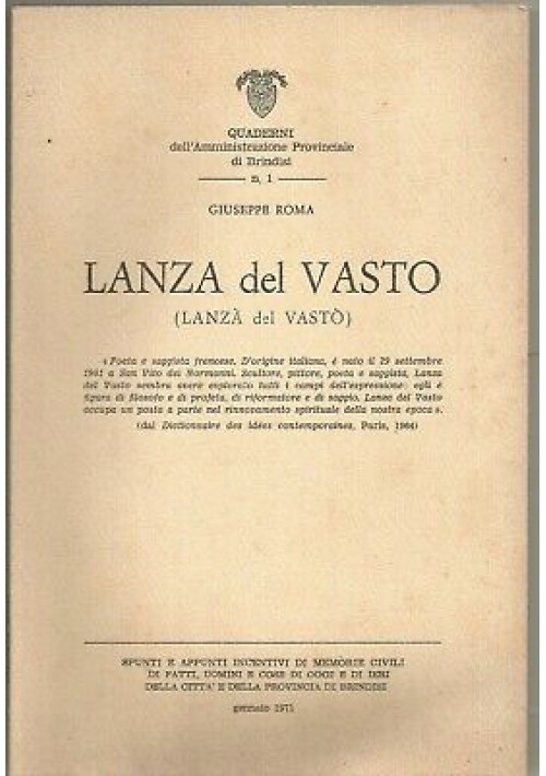 LANZA DEL VASTO di Giuseppe Roma 1971 San Vito dei Normanni Brindisi