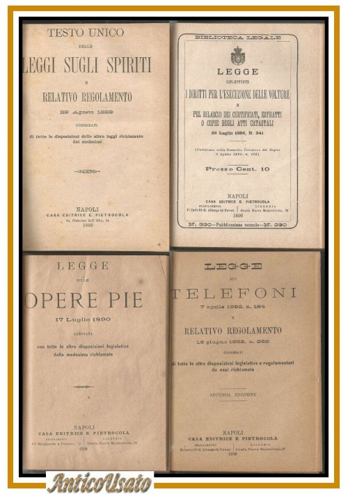 LEGGE SUI TELEFONI SUGLI SPIRITI SULLE OPERE PIE 1889 1898 libro antico diritto