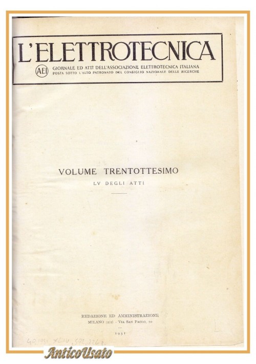 L'ELETTROTECNICA 1951 Giornale ed atti dell'associazione annata rilegata libro