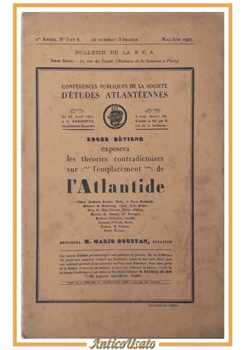 LES THEORIES CONTRADICTOIRES SUR L'EMPLACEMENT DE L'ATLANTIDE 1927 Libro Devigne