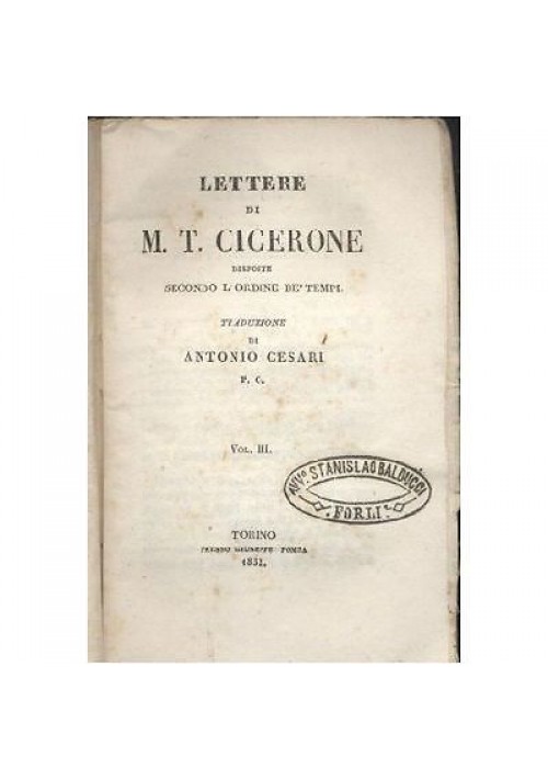 LETTERE DI CICERONE 4 volumi 1832 Pomba biblioteca Popolare trad. Antonio Cesari