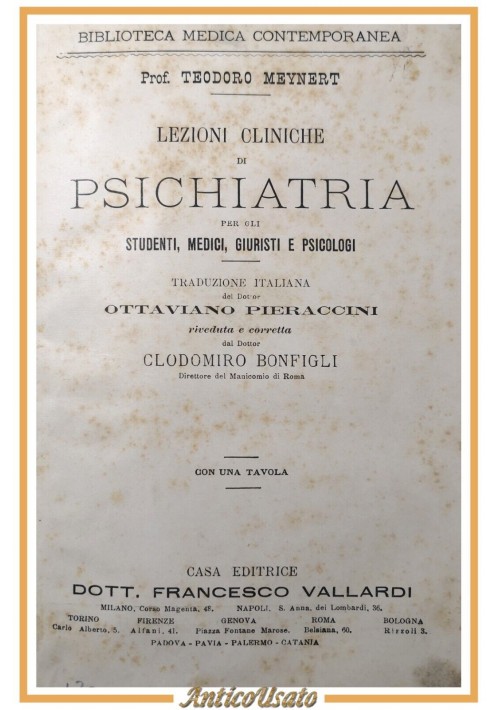 LEZIONI CLINICHE DI PSICHIATRIA Teodoro Meynert Libro Antico Medicina Vallardi
