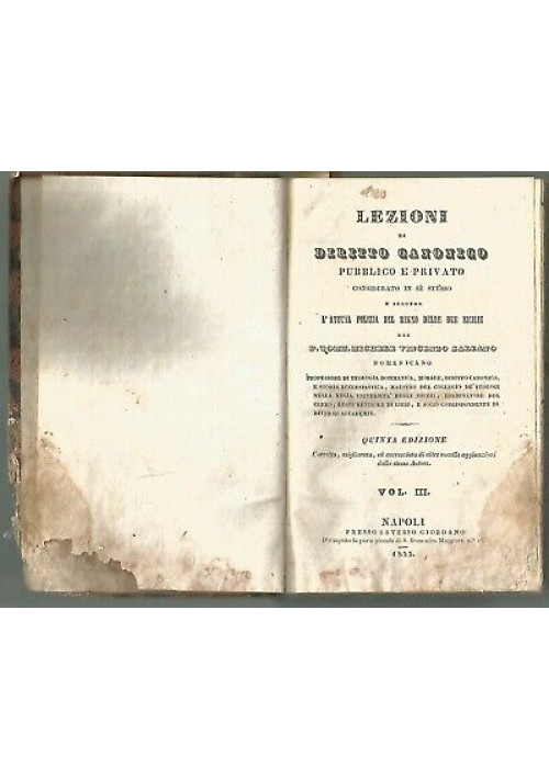 Lezioni Di Diritto Canonico pubblico e privato 4 tomi in 2 vol. 1845 Salzano