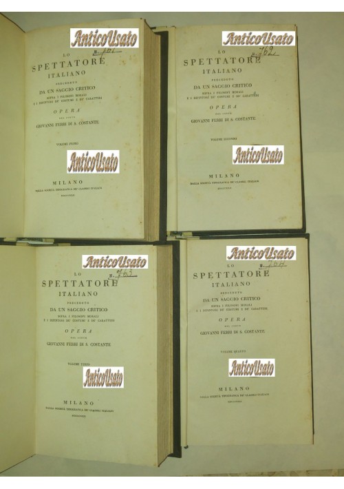 LO SPETTATORE ITALIANO Giovanni Ferri di S. Costante 1822 4 volumi completo 