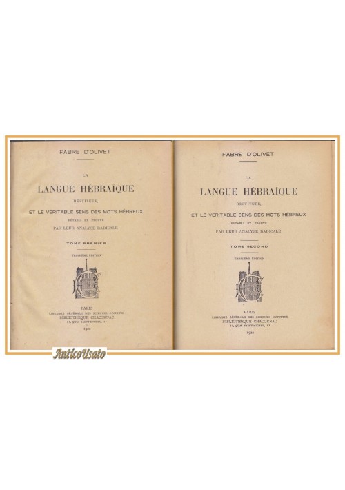 La Langue Hebraique restitutee veritable mots hebreux Fabre D'Olivet 1922 Libro