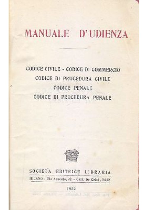 MANUALE D UDIENZA codice civile commercio procedura civile penale 1922 