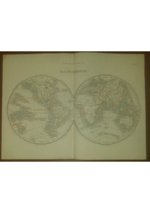 MAPPAMONDO  CARTA GEOGRAFICA  INCISIONE STAMPA RAME 1866 TAVOLA GEOGRAFIA