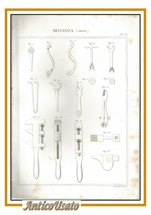 MECCANICA CHAVE Incisione Stampa 1866 Tavola Originale antica vintage gravure
