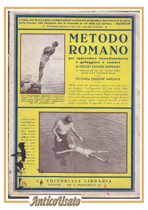 METODO ROMANO per apprendere a galleggiare e nuotare 1934 Trieste Libro Nuoto