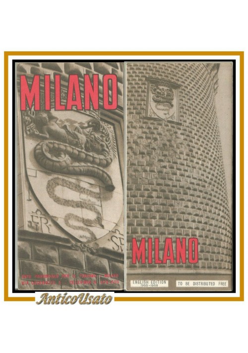 MILANO Depliant Turistico in Inglese 1955 1956 Originale Vintage Mappa Brochure