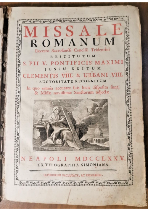 MISSALE ROMANUM  EX DECRETO SACROSANCTI CONCILII TRIDENTINI 1775 Libro Antico