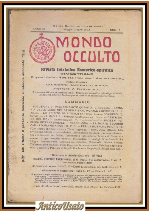MONDO OCCULTO rivista iniziatica esoterico spiritica 1923 Flammarion Papus